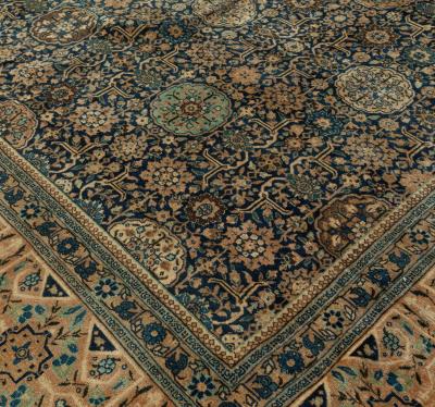 High quality Oversized Persian Tabriz Blue Beige Handmade Rug Size Adjusted 