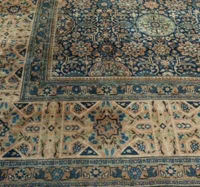 High quality Oversized Persian Tabriz Blue Beige Handmade Rug Size Adjusted 
