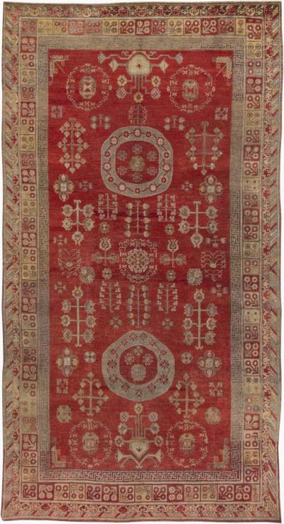 High quality Red Samarkand Khotan Hand Knotted Wool Rug