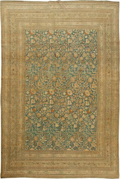 High quality Vintage Persian Khorassan Green Handmade Wool Rug