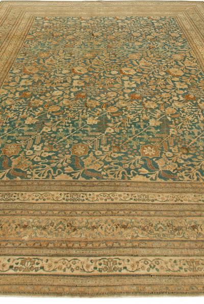 High quality Vintage Persian Khorassan Green Handmade Wool Rug
