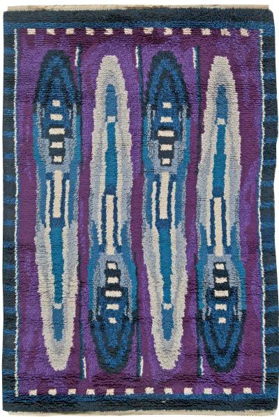 High quality Vintage Rya Blue and Purple Handmade Wool Rug