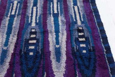High quality Vintage Rya Blue and Purple Handmade Wool Rug