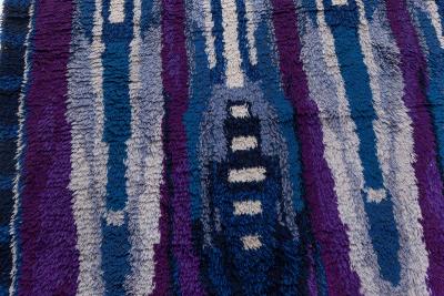 High quality Vintage Rya Blue and Purple Handmade Wool Rug