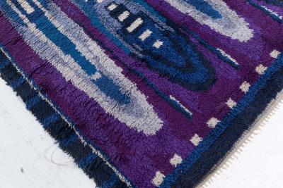 High quality Vintage Rya Blue and Purple Handmade Wool Rug