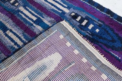 High quality Vintage Rya Blue and Purple Handmade Wool Rug