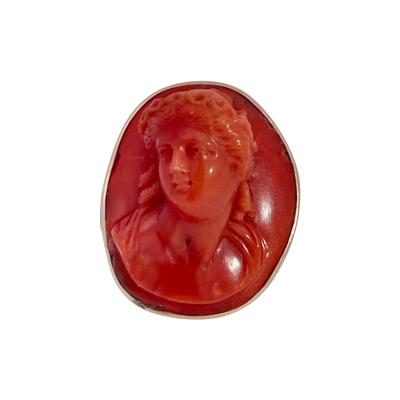 High relief Coral Cameo ring 9K