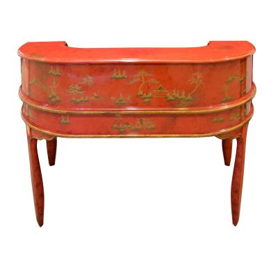 Highly Decorated Chinese Desk in Red Lacquer 1950s