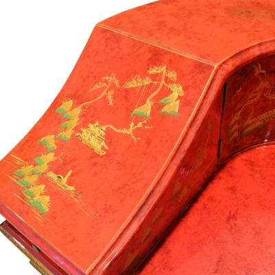 Highly Decorated Chinese Desk in Red Lacquer 1950s