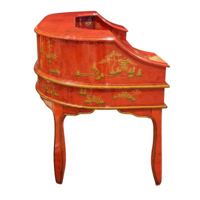 Highly Decorated Chinese Desk in Red Lacquer 1950s