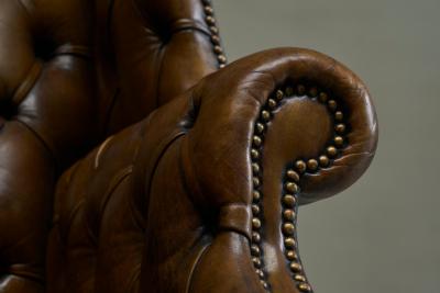 Highly Original Tufted English Wingback Settee in Patinated Leather 1900