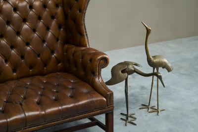 Highly Original Tufted English Wingback Settee in Patinated Leather 1900