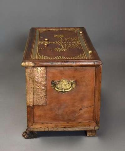 Highly decorative 19thc Zanzibar traders chest with brass decoration
