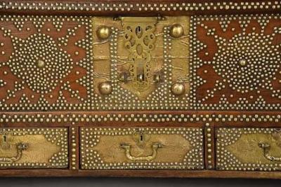 Highly decorative 19thc Zanzibar traders chest with brass decoration