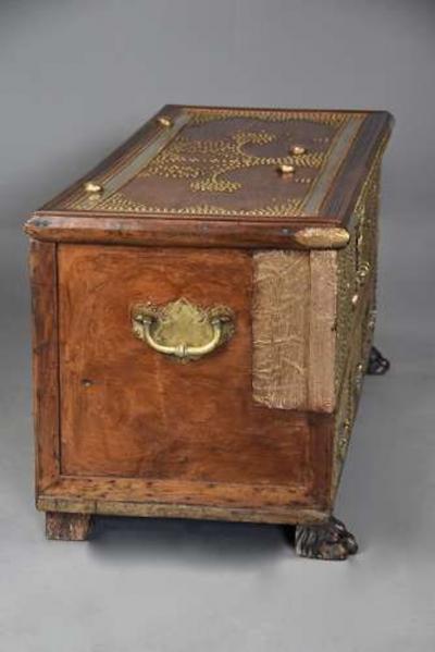 Highly decorative 19thc Zanzibar traders chest with brass decoration