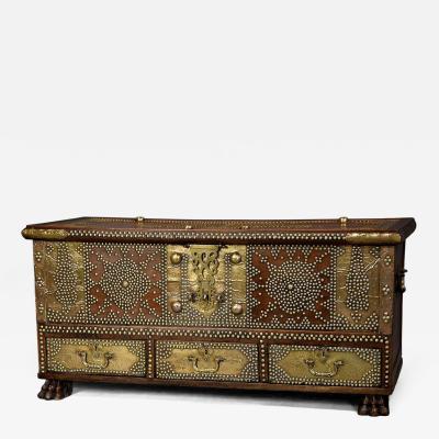 Highly decorative 19thc Zanzibar traders chest with brass decoration