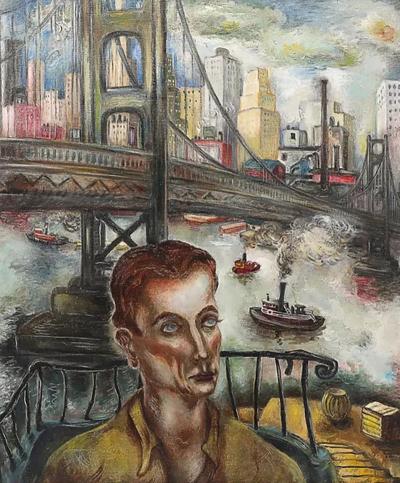 Hilda Coates Altschule Modernist Oil on Canvas Painting The Immigrant signed Hida Coates Altschule