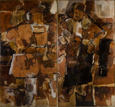Hilda O Connell Abstract Expressionist Diptych by Hilda OConnell 1965