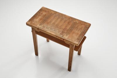 Hilding Nilsson Pine Side Table with Geometric Pattern by Hilding Nilsson Sweden 1960s