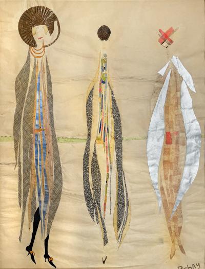 Hilla Rebay Three High Fashion Models in Avant garde Dress Cut Paper Collage