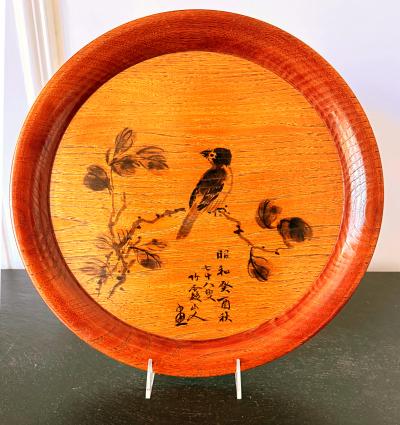 Hirao Chikuka Set of Six Large Lacquered Wood Trays with Ink Paintings by Hirao Chikuka