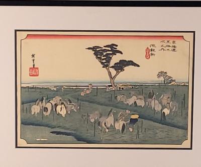 Hiroshige Woodblock Print View of Chiryu with Horses Probably Vintage
