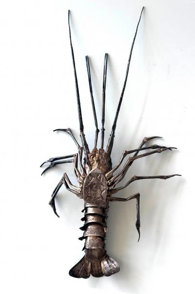 Hiroyoshi Myochin Rare Japanese Articulate Silver Lobster Jizai Okimono Myochin Hiroyoshi Meiji