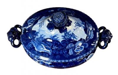 Historical Blue White Staffordshire Soup Tureen Dix Cove 19th Century