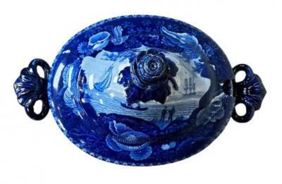 Historical Blue White Staffordshire Soup Tureen Dix Cove 19th Century