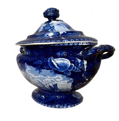 Historical Blue White Staffordshire Soup Tureen Dix Cove 19th Century