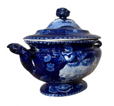 Historical Blue White Staffordshire Soup Tureen Dix Cove 19th Century