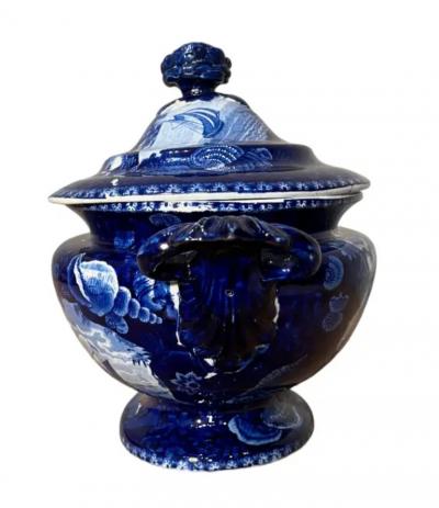 Historical Blue White Staffordshire Soup Tureen Dix Cove 19th Century