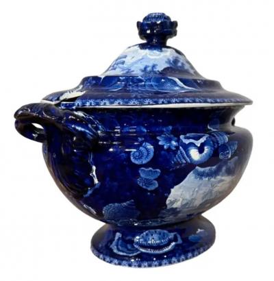 Historical Blue White Staffordshire Soup Tureen Dix Cove 19th Century