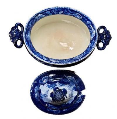 Historical Blue White Staffordshire Soup Tureen Dix Cove 19th Century