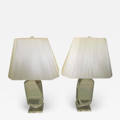 Hivo G Van Teal Stunning Pair of Mid Century Modern Faceted Lucite Lamps Signed by Van Teal