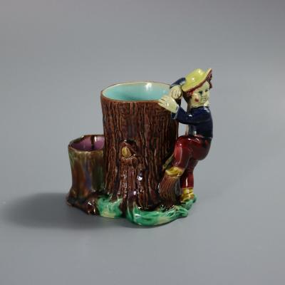 Holdcroft Majolica Boy Climbing Tree Posy Vase
