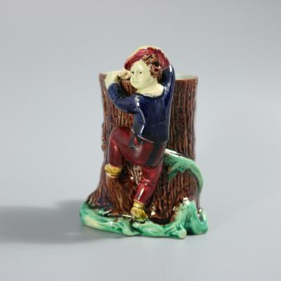 Holdcroft Majolica Boy Climbing Tree Posy Vase