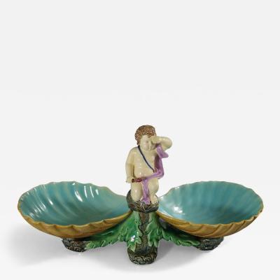 Holdcroft Majolica Putto and Shells Dish