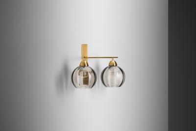 Holger Johansson Brass and Smoke Glass Wall Light by Holger Johansson Sweden 20th Century