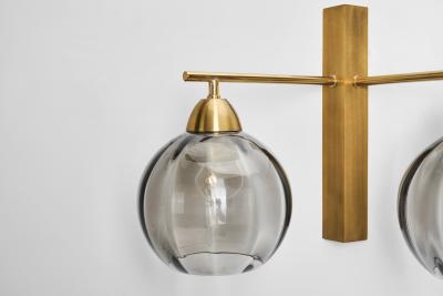 Holger Johansson Brass and Smoke Glass Wall Light by Holger Johansson Sweden 20th Century