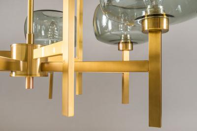 Holger Johansson Five Swedish Chandeliers in Brass and Glass by Holger Johansson