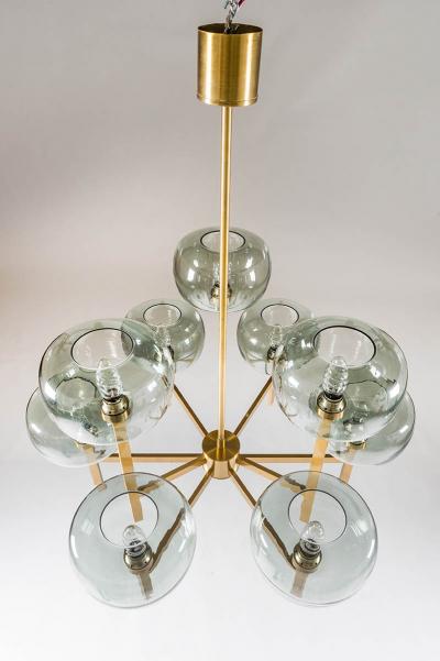 Holger Johansson Five Swedish Chandeliers in Brass and Glass by Holger Johansson