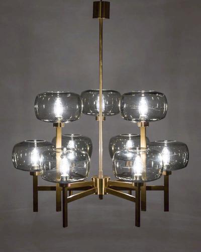 Holger Johansson Five Swedish Chandeliers in Brass and Glass by Holger Johansson