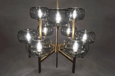 Holger Johansson Five Swedish Chandeliers in Brass and Glass by Holger Johansson