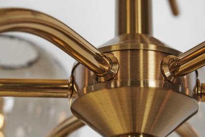 Holger Johansson Holger Johansson Brass Chandelier with 12 Glass Shades for Westal Sweden 1970s