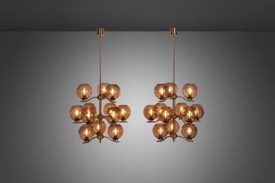 Holger Johansson Holger Johansson Chandeliers with 12 Smoked Glass Shades Sweden 1970s