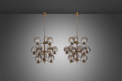 Holger Johansson Holger Johansson Chandeliers with 12 Smoked Glass Shades Sweden 1970s