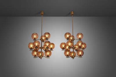 Holger Johansson Holger Johansson Chandeliers with 12 Smoked Glass Shades Sweden 1970s