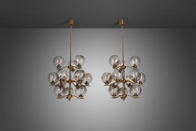 Holger Johansson Holger Johansson Chandeliers with 12 Smoked Glass Shades Sweden 1970s