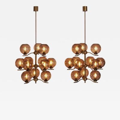 Holger Johansson Holger Johansson Chandeliers with 12 Smoked Glass Shades Sweden 1970s